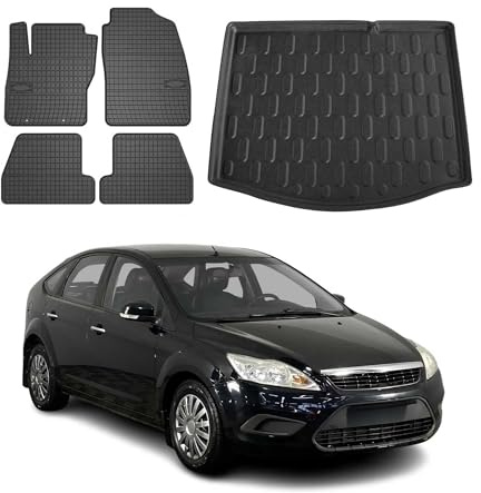 OMAC Fußmatten & Kofferraumwanne Set kompatibel mit Ford Focus mk2 2004-2011 Fünftürer Gummi 5X