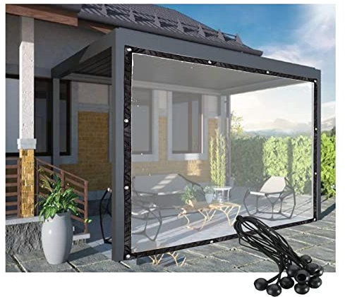 UHEKC Planenvorhänge für den Außenbereich Transparente Pergola-Seitenwände Wasserdicht, Terrassenüberdachung Seitenwand mit Ösen Reißfest, Anpassbar (Color : Clear, Size : 2x3m/6.56x9.84ft)
