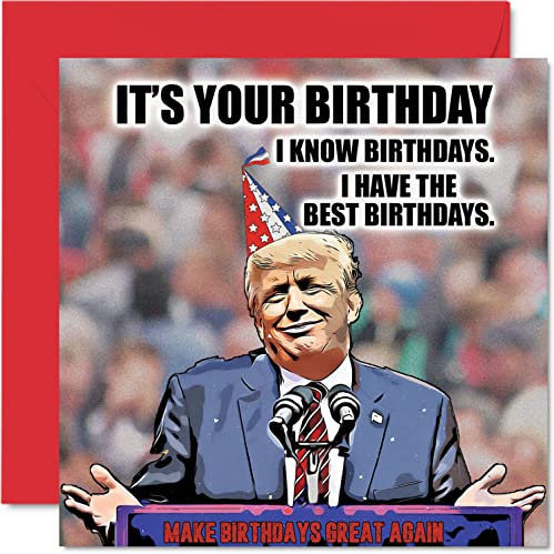 Stuff4 Lustige Donald Trump Geburtstagskarten für Männer und Frauen – Trump Geburtstage – Witz Happy Birthday Karte für Freundin, Mama, Vater, Bruder, Schwester, Kollege, Oma, Opa, 145 mm x 145 mm