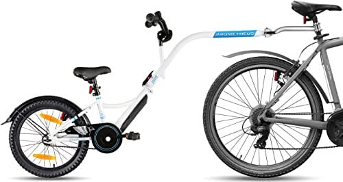 PROMETHEUS BICYCLES Fahrradanhänger Kinder | Tandem Fahrrad Kinder | Fahrrad Anhänger Kinder 18 Zoll Trailerbike Nachläufer ab 5-10 Jahre Weiss