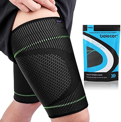 beister Oberschenkelbandage Oberschenkel Kompression Stabilisator, Rutschfest Oberschenkel-Kompressionsbandage für Männer & Damen (2 Stück), Hip Braces für Hip Joint Pain, Quad Hamstring, Arthritis