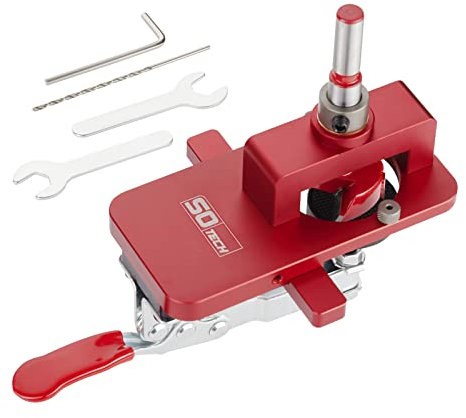 SOTECH Alu Präzisions-Bohrlehre BS-35-T48 mit kugelgelagerter Führung, Anschlagblock verstellbar und Tiefenstopp für Topfband mit Topf-Ø 35 mm und Bohrlochabstand 48 mm