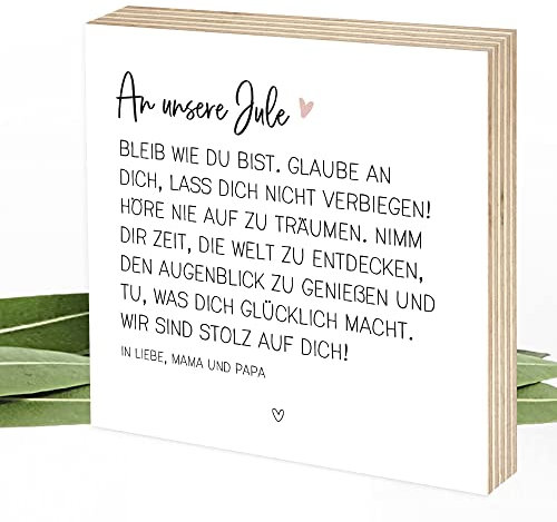 Wunderpixel® personalisiertes Holzbild Bleib wie du bist - Geschenk-Idee von Eltern für Tochter zum Auszug, 18. Geburtstag, Abitur, Studium - Deko mit persönlichen Worten 15x15x2cm - personalisierbar