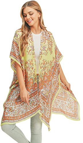 Böhmischer vielseitiger offener Schal, Cardigan zum Überziehen – leicht, lässig, durchsichtig, Strand, langer Kimono, Batik-Poncho, Weste, Kimono Cardigan - Boho Green, Einheitsgröße