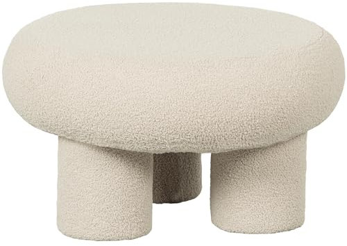 WOOOD Djace Hocker Natural Ø 60 cm - Niedriger Pouf Sitzhocker Rund aus Teddystoff Gepolstert Fußbank Sitzpouf 35xØ 60 cm