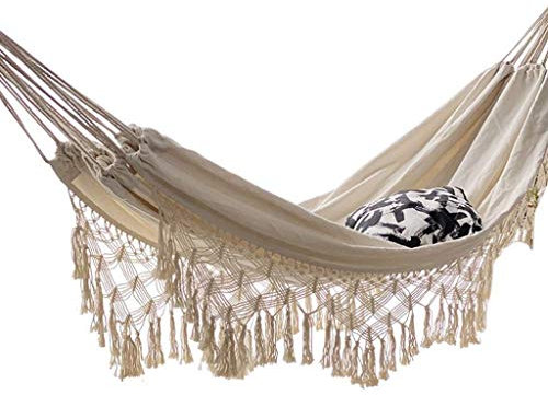 Schaukel Fransed Lace Hängematte Swing Outdoor Leinwand Tragbare Hängematte Swing Rollover Prävention Indoor Garten Hängende Stuhlschaukel (Beige Farbe) Schaukelsitz