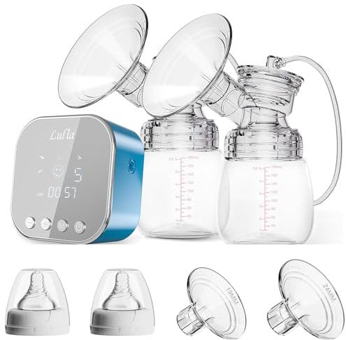 Lulia Double Electric Breast Pump, Portable Breastfeeding Pump with 4 Modes and 9 Levels, Strong Suction, Painless, Rechargeable,BPA Free (Blue)