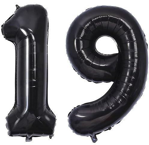 Vthoviwa 40 Zoll/18 Farbens Luftballon Zahlen 19/91 Schwarz, Helium Luftballon 19/91. Geburtstag Foil Ballon, 0123456789,10-19,20-25,30,40,50,60,70,80,90, Folienballon 19/91 Party Dekoration