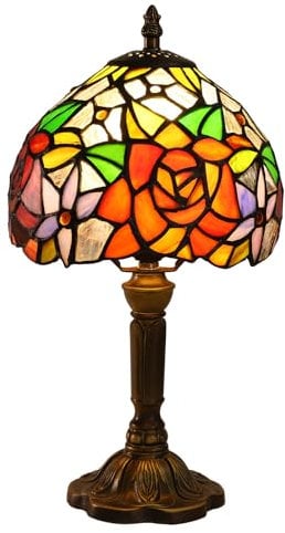 FUMAT Lámpara Tiffany, Lámpara de mesa retro vintage, coloreado pantalla de vidrio, perfecta para salón, dormitorio, estudio, estantería de libros, escritorio, mesilla de noche