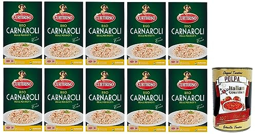 Italian Gourmet Riso Carnaroli, italienischer Risotto-Reis 10 x 1kg 15 Min | Chicchi grandi e tenuta al dente, perfekt für cremige erste Gänge und, Gesamtnettogewicht 10 kg + Kostenlos Polpa 400g