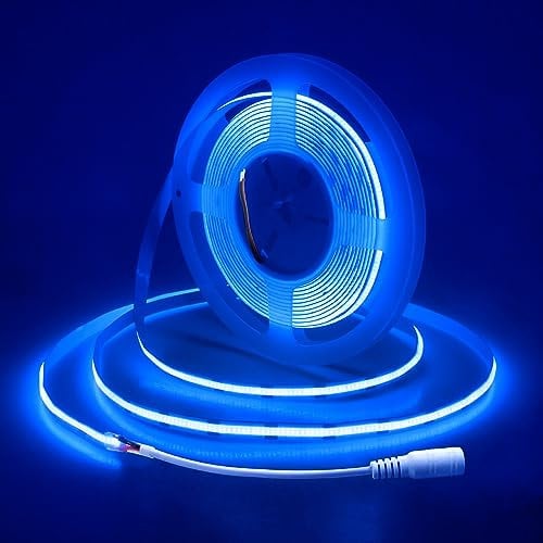 ALITOVE 12V COB LED Streifen Blau 5M 2400LEDs Strip Flexibles LED Band mit hoher Dichte 480LEDs/M Nicht Wasserdicht IP30 8mm Breit für DIY Home Indoor Dekoration(Ohne Netzteil und Dimmer)