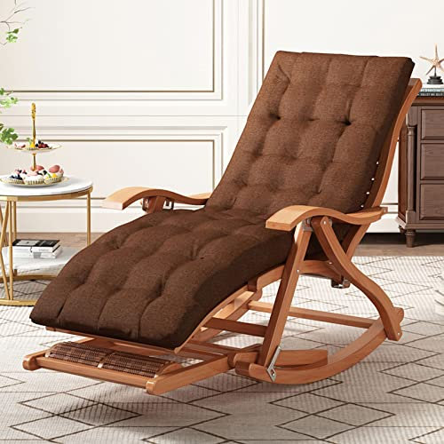 Zero Gravity Lounge Chair, Sonnenliegen, Schaukelstühle aus Holz für Erwachsene, ergonomische Gartenliegestühle, Terrasse, Pool, Gartenstuhl, tragend, 220 kg, Lounge Chair (Farbe: Holzstuhl + braunes