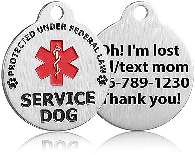 Placas de identificación personalizadas para animales de apoyo emocional (ESA) y perros y gatos de servicio (M (8-25kg), perro de servicio)