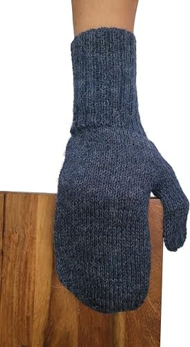 Posh Gear Alpaka Handschuhe Pugnoguanti Fäustlinge Damen Herren aus 100% Alpakawolle, dunkel blau, Größe L
