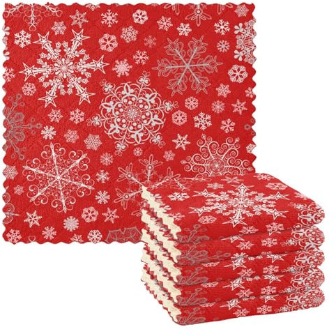 Mnsruu Microfibre Cleaning Cloths White Christmas Snowflakes Red Xmas Reusable Dish Cloths for Washing Up 6 Pack Swedish Dishcloth Microfibre Cleaning Towels Washable Duster Rags Cloth Home