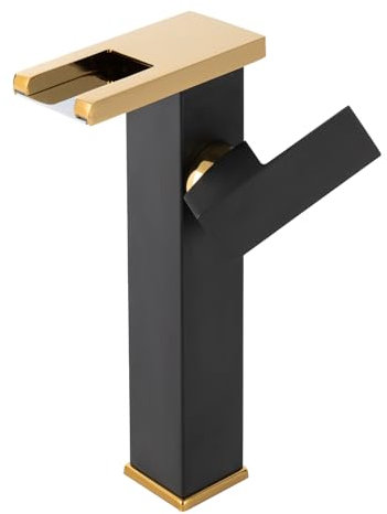 Waschtischarmaturen-LED-Licht Armatur, Waschtischarmatur, Wasserfall Armatur, Hohe Badezimmer Waschbecken Mischbatterie G3/8 Wasserfall Badarmaturen (Schwarz)