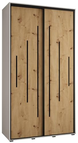 MEBLE KRYSPOL Davos 12 130 Schrank mit Zwei Schiebetüren für Schlafzimmer - Moderner Aufbewahrungsschrank mit Kleiderstange und Regalen - 235,2x130x45 cm - Weiß Artisan Schwarz