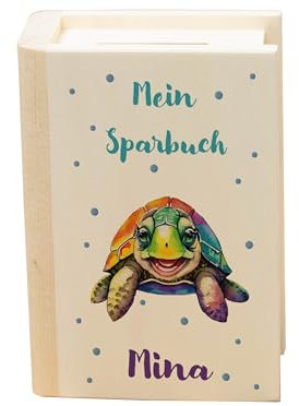 Meinkerzenshop Mein erstes Sparbuch - personalisierte Spardose aus Holz mit unterschiedlichen Kindermotiven zur Auswahl
