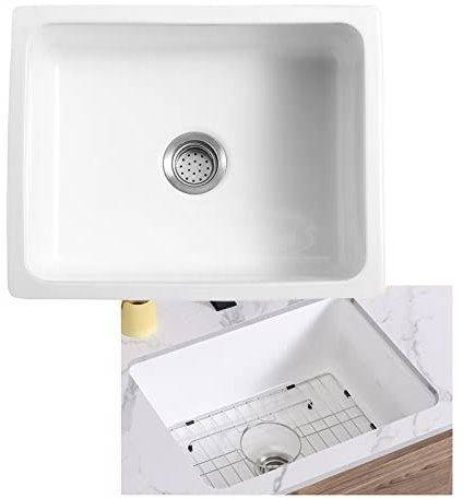 OQHAIR Fregadero de Cocina de Granja, Fregadero de Granja Blanco Brillante de 36 Pulgadas, fregaderos de Cocina de un Solo tazón de Arcilla refractaria de Porcelana de cerámica, Delantal