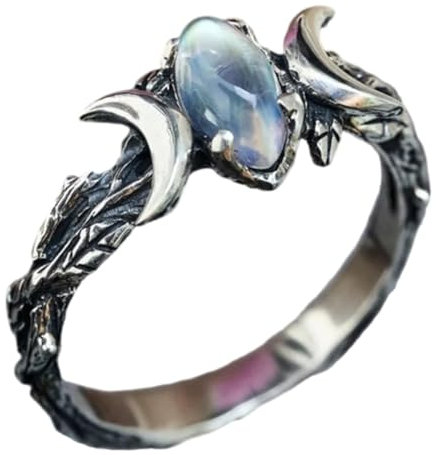 BISONBLUE Ringe Damen Damenschmuckring Rings Herren Geschenk Vintage Mond Oval Mondstein Ringe für Frauen Mann Paar Ring Party Geschenke Trendy 11 e173