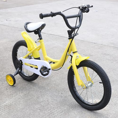 CHFUNE 16 Zoll Fahrrad Gelb für Kinder Kinder Fahrrad für Mädchen und Jungen mit Stützrädern - Von 3-9 Jahren