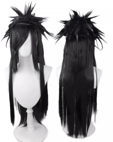 RiRaku Anime Cosplay Perücke Uchiha Madara Black Long Halloween Kostüm Cosplay Perücke,Für Party Karneval Weihnachten
