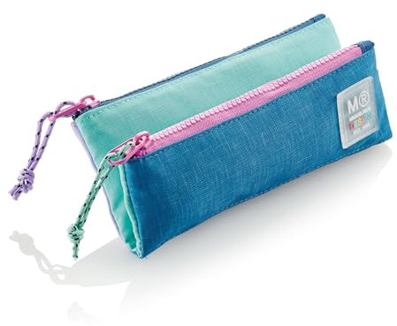 Miquelrius Federmäppchen mit Zwei Fächern, Mini-Schulmäppchen, Reißverschlüsse aus robustem Kunststoff, Metallgriffe, Federmäppchen, 200 x 90 x 15 mm, Rider Violett, 200 x 90 x 15 mm, Rider RECYCELTE