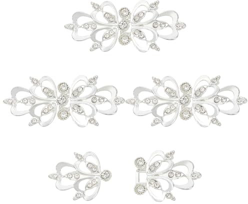 FINGERINSPIRE 4PCS Cloak Clasp Fasteners Silver Vintage Sweater Swirl Clip Cape Clips with Rhinestone Floral Shape Snap Clasps Cardigan Fastening Clips for Coat Clothes Shawl Sweater Decoration