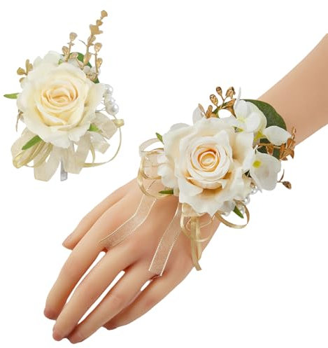 Meldel Champagner-Ansteckblume und Ansteckblumen, Ansteckblume für Herren, Trauzeugen und Bräutigam, Ansteckblume für Hochzeit, Rosen-Handgelenk-Anstecknadeln für Mutter der Braut, Brautjungfern,