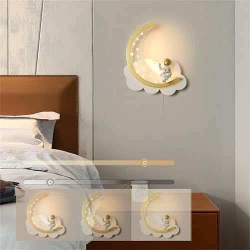 TZSMUM LED Wandleuchte Dimmbar Kinderzimmer Nachttischlampe Modern Mond Schlafzimmer Wandlampe Kreativ Sternenhimme Astronaut Junge Mädchen Kinder Raumlampe Innen Wandbeleuchtung Wohnzimmer