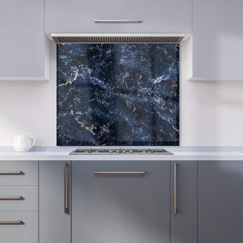 Warren Reed - Designer Premium Navy Blue Quartz Effect Kitchen Splashback 6mm Toughened Glass Kitchen Splashback – Heat Resistant Splashback for Kitchens, Perfect for Cookers and Hobs, Polished Edges