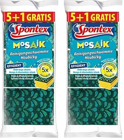 Spontex Reinigungsschwamm Mosaik, Scheuerschwamm mit Anti-Fussel-Technologie und praktischer Griffleiste, Farbe Nicht frei wählbar, 12er Pack