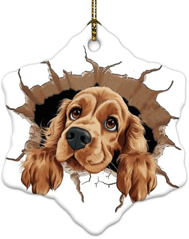 Weihnachtsschmuck 2024 Peeking English Cocker Spaniel, Porzellan-Anhänger, bunte Tierbilder, Weihnachtskugel, Geschenk, Sammlerstück, Geschenk für Weihnachten, Party-Dekorationen,