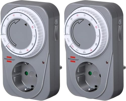 Brennenstuhl Countdown Timer MC 120, mechanische Steckdose mit erhöhtem Berührungsschutz, Grau (2er Pack)