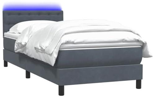 vidaXL Boxspringbett mit Matratze Dunkelgrau 90x220 cm Samt, Bett, Bettrahmen, Einzelbett, Schlafzimmermöbel, Lattenrost, Samtbett, Polsterbett