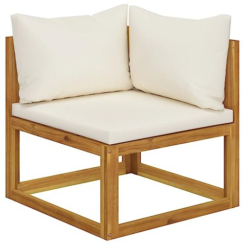 Xichuzi Modular-Ecksofa mit Cremeweißen Kissen, Lounge Sofa Outdoor, Garten Loungemöbel, Gartensofa, Gartenlounge, Balkon Set Möbel, Akazie Massivholz
