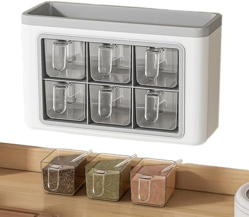Contenitore per spezie montato a parete – Materiale senza BPA, colla senza punzonatura | Barattolo per spezie trasparente con scomparti multipli per organizzare spezie, ideale per l'efficienza di