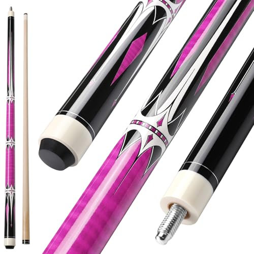 ASMPCUE Taco de Billar de 58 Pulgadas, 20 onzas, Taco de Billar de Arce, Puntas de 13 mm para Jugadores Profesionales de Tacos, 1/2 Palos de Arce para Deportes de Mesa de Billar, Rosa