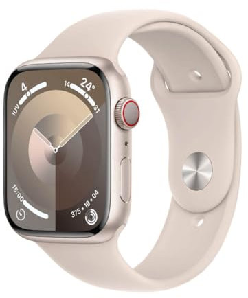 Apple Watch Series 9 (GPS + Cellular, 45 mm) mit Aluminiumgehäuse und Sportarmband S/M in Polarstern (Generalüberholt)