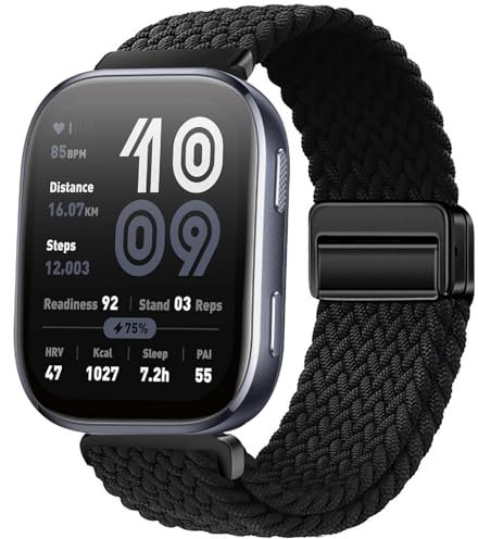 GIOPUEY Magnet Armband Kompatibel mit Amazfit Bip 6, 22mm Geflochtenes Nylon Armband [unisex] elastisch Ersatzarmband - Black