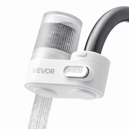 VEVOR Faucet Mount Water Filter, Vertical Water Purifier for Sink Tap, NSF Certified Carbon Fiber Filters, Removes Chlorine Lead with 1 Filter, Fits Most Kitchen or Bathroom Faucets, White