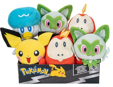 Pokemon Pokémon 20cm Plüsch PKW4413-12 Select Corduroy Edition -Pichu, Quaxly, Fuecoco, Sprigatito - Official Stuffed Toy for Children 2+