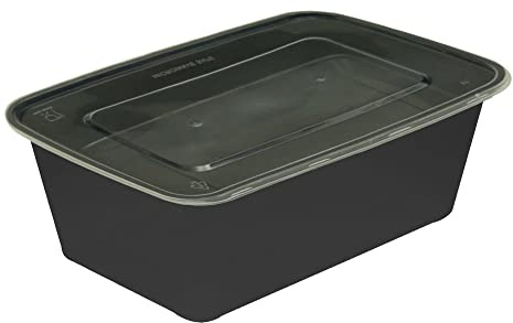 TENLITE 25Pcs Rectangle Plastic Food Containers – Black Base with Clear Lid Meal Prep Boxes – Microwavable, Freezer & Dishwasher Safe – Reusable Takeaway Tubs for Storage, Lunch, Leftovers - (750ML)
