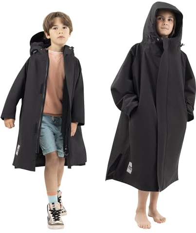 Red Original Unisex Kids Premium EVO PRO Dry Changing Robe - Waterproof, Windproof, Warm, Lightweight, Sherpa Fleece Lined, 100% Recycled Material (Stealth Black, XS - 4-9 Years)