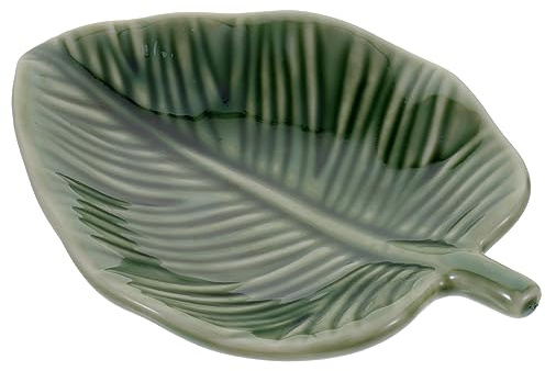 VALICLUD Plateau à Bijoux En Céramique Vert Feuille Assiette Décorative Pour Rangement Bijoux Support Pratique Pour Bagues Et Boucles D’oreilles Pour Salle De Bain Et Commode