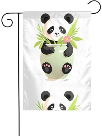 BROLEO Gartenflaggenmast mit Panda-Motiv in einer Vase, doppelseitig, 30,5 x 45,7 cm