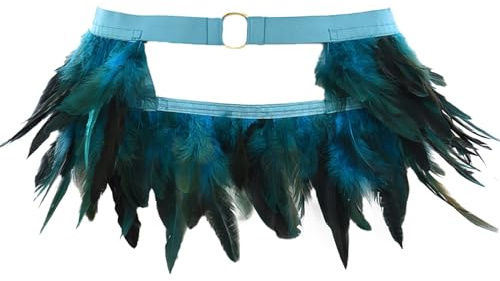 Feder Rock Damen Kurze-Bunte Feder Minirock Pfau Gürtel Federrock Karneval Kostüm Partyrock Tanz Rock Feather Mini Skirt Punk Gothic Halloween Cosplay Party
