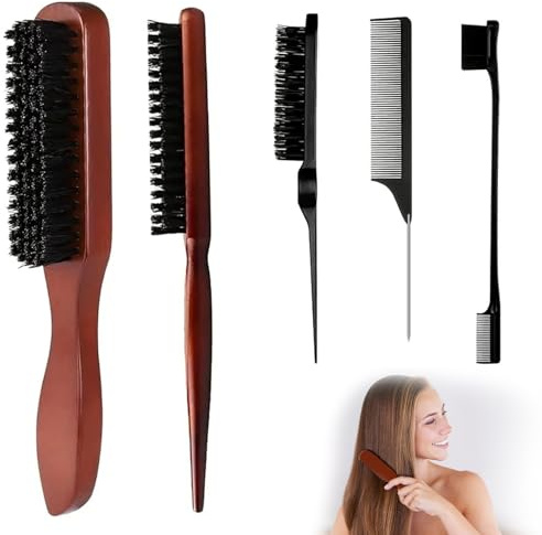 5 Pièces Poil de Sanglier, Brosses à Cheveux en Poils de Sanglier, Brosse de Salon de Poils de Sanglier pour Femmes Hommes, Peignes de Coiffure pour le Nettoyage des Cheveux et de la Barbe