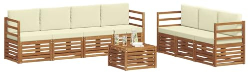 vidaXL Sofagarnituren 8 pcs Natur und Creme Massivholz Akazie, Moderne Garten-Sofa-Ecke, Bequeme Sitzgruppe für Terrasse, langlebig und stylisch