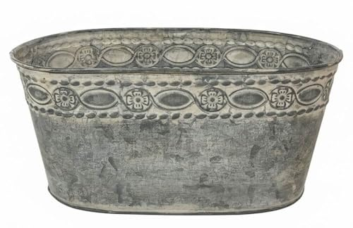 zeitzone Zinktopf Pflanztopf Zink Blumentopf Oval Lang Landhausstil Antik-Grau 32 cm